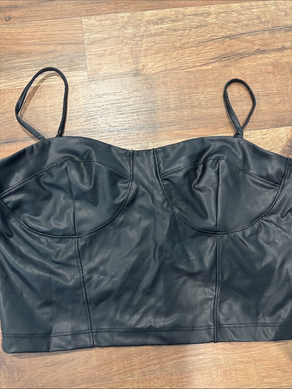 Ambiance Black Faux Leather Bustier Crop Top